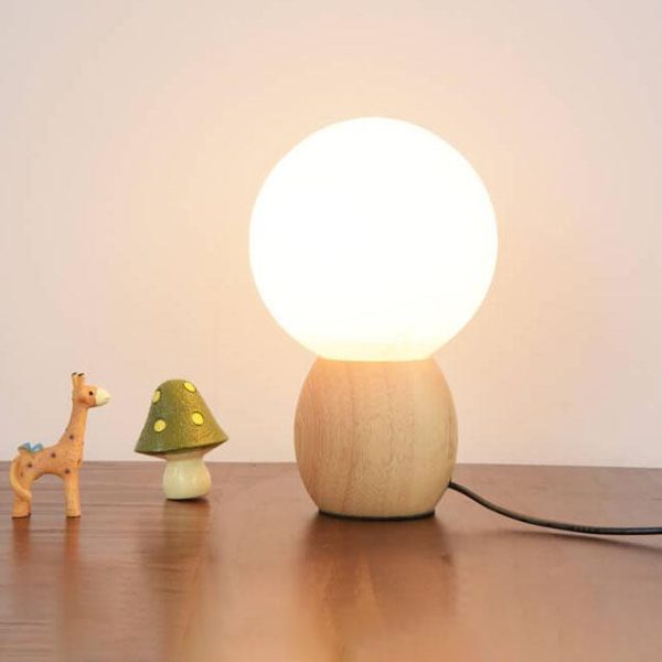 Nordic Solid Wood Milk White Glass Orb 1-Light Table Lamp - Image 4