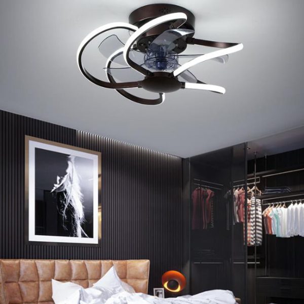Modern Creative Cage LED Semi-Flush Mount Ceiling Fan Light - Image 2