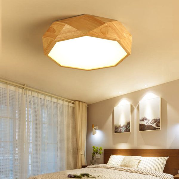 Modern Solid Wood Round Geometric LED Flush Mount Ceiling Light - Image 6