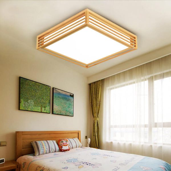 Nordic Solid Wood Square LED Japanese Tatami Flush Mount Ceiling Light - Image 3