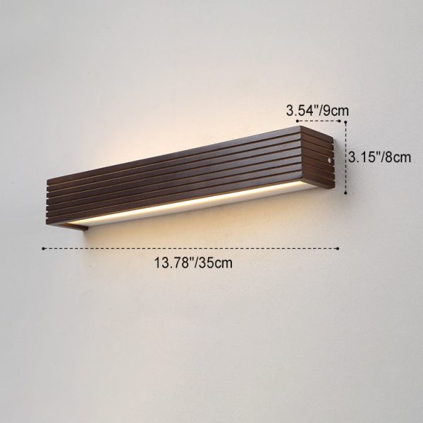 Traditional Chinese Striped Wood Cuboid LED Vanity Mirror Front Wall Sconce Lamp For Bathroom - Image 5