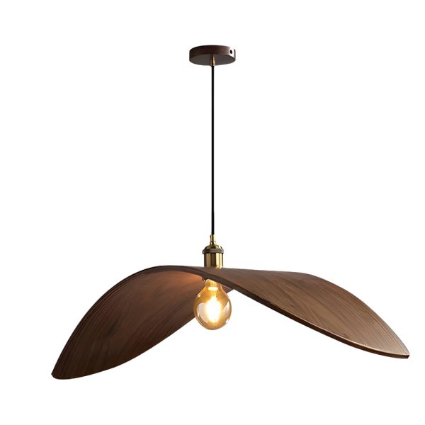Wabi-sabi Walnut Bar Chandelier Leaf Curve Wooden Pendant Light - Image 9