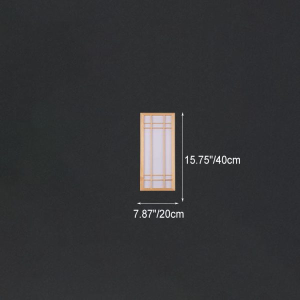 Traditional Japanese Rectangle Solid Wood Acrylic LED Wall Sconce Lamp For Bedroom - Image 5