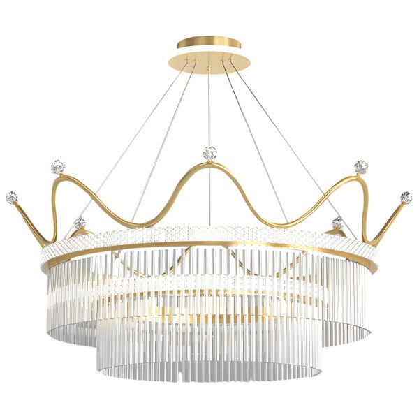 Double Layer Glass Crystal Crowns 3 Step Dimming Luxury Modern Chandelier - Image 7