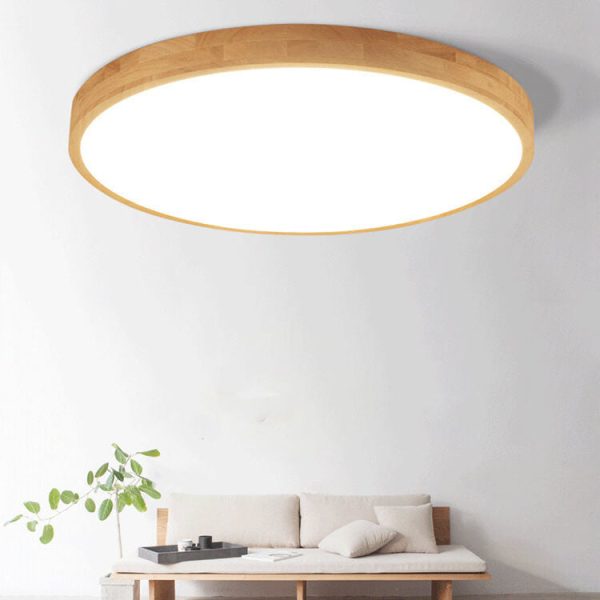 Nordic Solid Wood Round Ultra-Thin LED Flush Mount Ceiling Light - Image 4