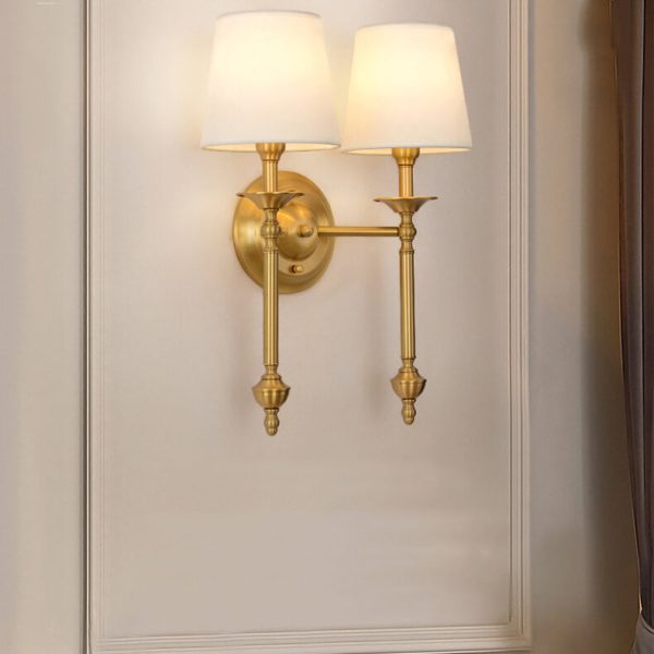 Modern Brass Fabric Shade 1/2 Light Wall Sconce Lamp - Image 6