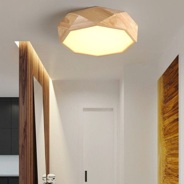 Modern Solid Wood Round Geometric LED Flush Mount Ceiling Light - Image 7