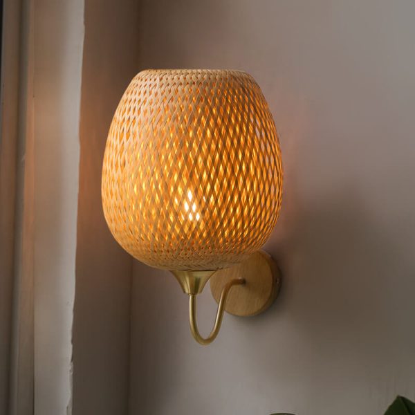 Modern Bamboo Weaving Handwoven Round Lampshade 1-Light Wall Sconce Lamp - Image 9