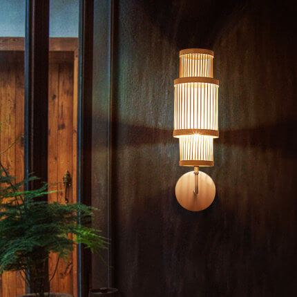 Modern Bamboo Weaving Cylindrical 1-Light Wall Sconce Lamp