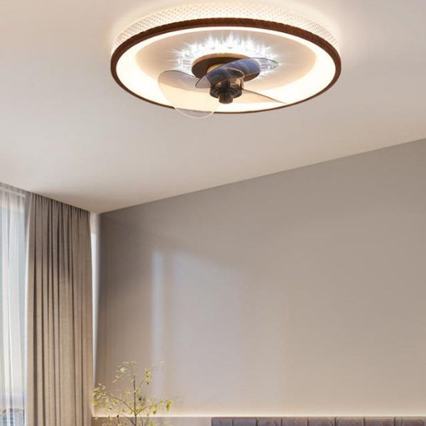Nordic Minimalist Round  Acrylic Wood Grain LED Flush Mount Ceiling Fan Light - Image 4