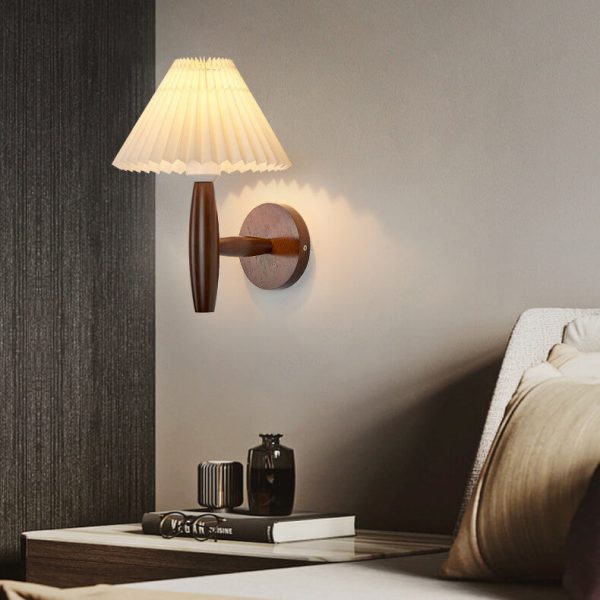 Vintage Wooden Pleated Umbrella Shade 1-Light Wall Sconce Lamp - Image 4