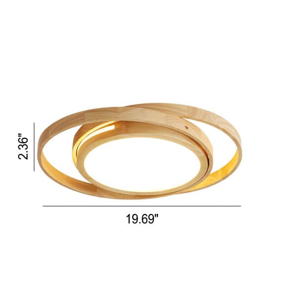 Minimalist Log Wooden Circle Ring LED Flush Mount Ceiling Light - Image 7