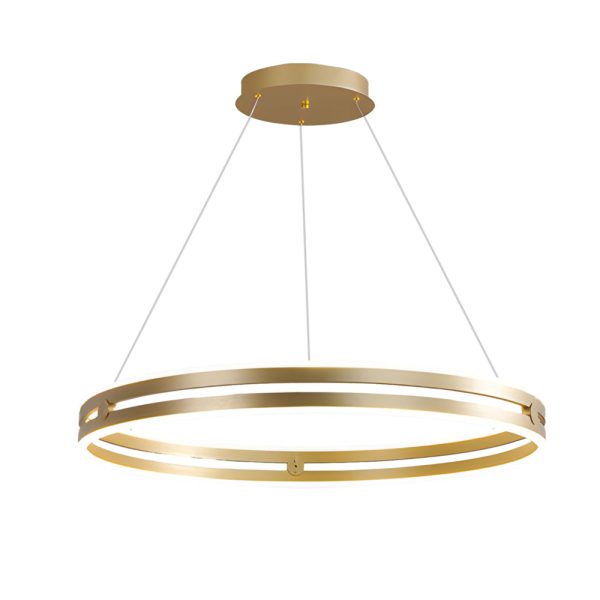 23.6-in Double Wheel Chandelier Modern LED Pendant Light, Black/Gold/Brown - Image 10