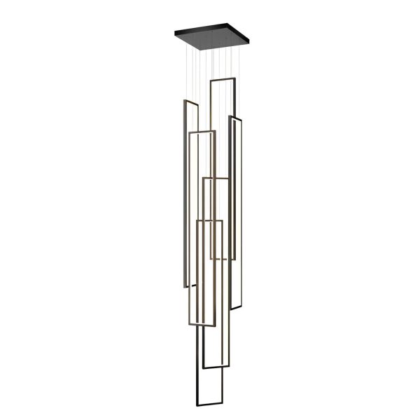 6 Rectangular Frame Aluminum LED Black Nordic Duplex Stair Chandelier - Image 7