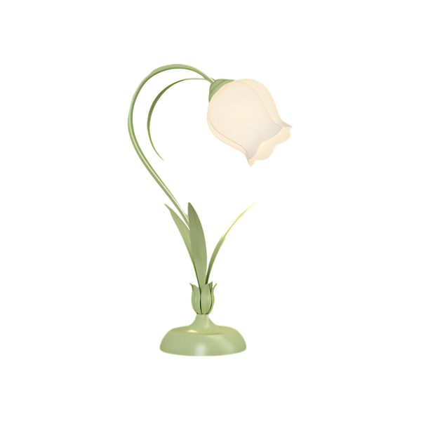 Rustic Green Desk Lamp with White Floral Shade and 3-Step Dimming for Homes - Image 5