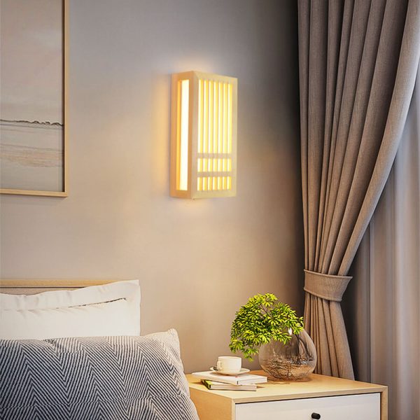 Simple Solid Wood Rectangular 1-Light Japanese Wall Sconce Lamp - Image 2