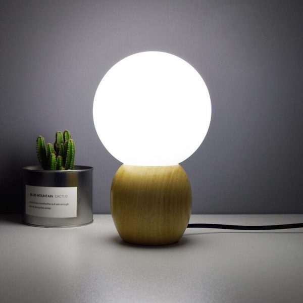 Nordic Solid Wood Milk White Glass Orb 1-Light Table Lamp - Image 6