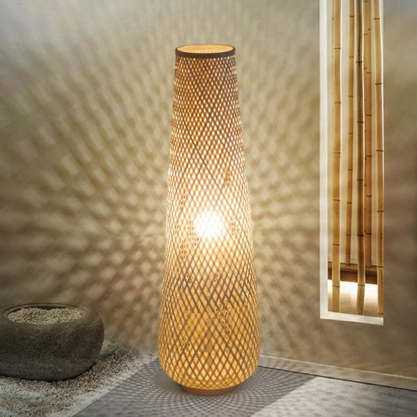 Modern Bamboo Weaving Column 1-Light LED Standing Floor Lamp - Image 2