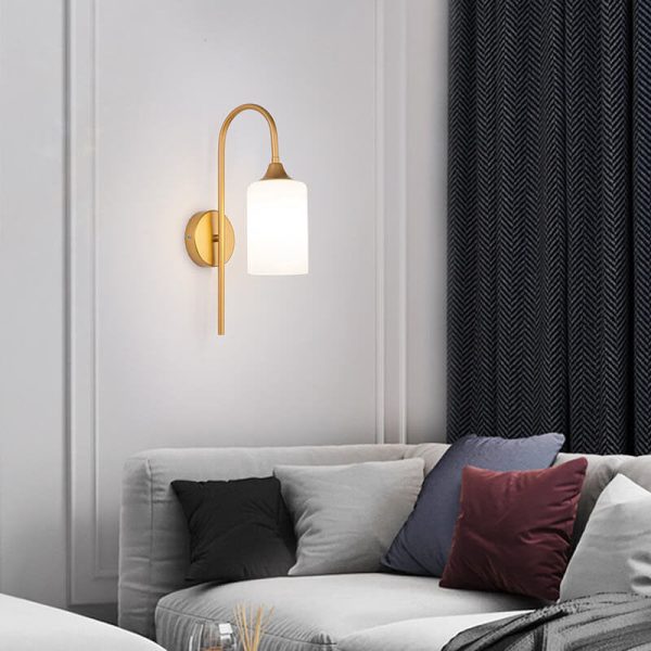 Modern Minimalist Glass Cylindrical Shade Bending Arm 1-Light Wall Sconce Lamp - Image 2