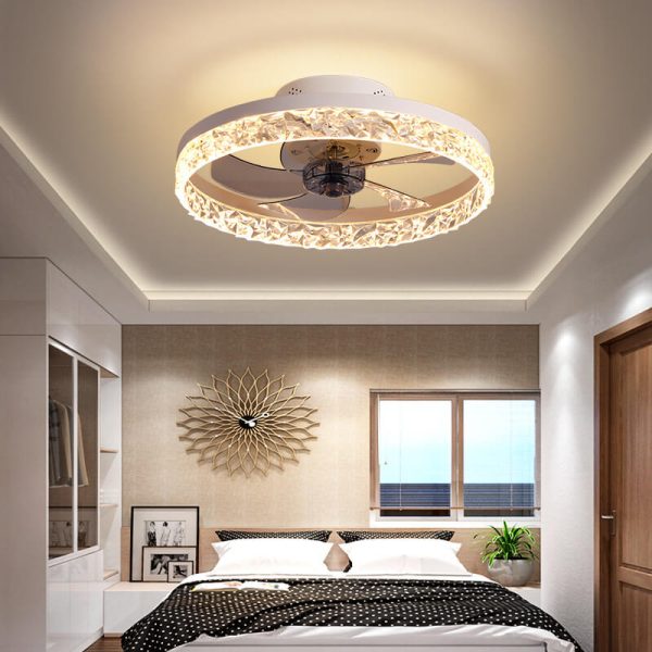 Modern Circle Ring LED Semi-Flush Mount Ceiling Fan Light - Image 3