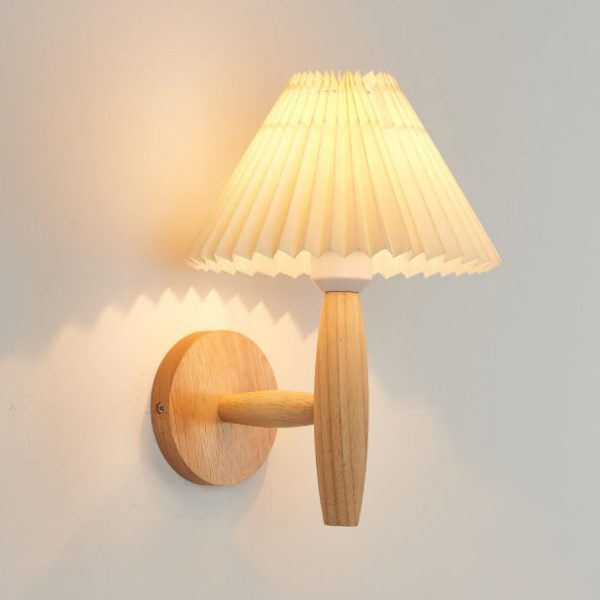 Vintage Wooden Pleated Umbrella Shade 1-Light Wall Sconce Lamp - Image 13