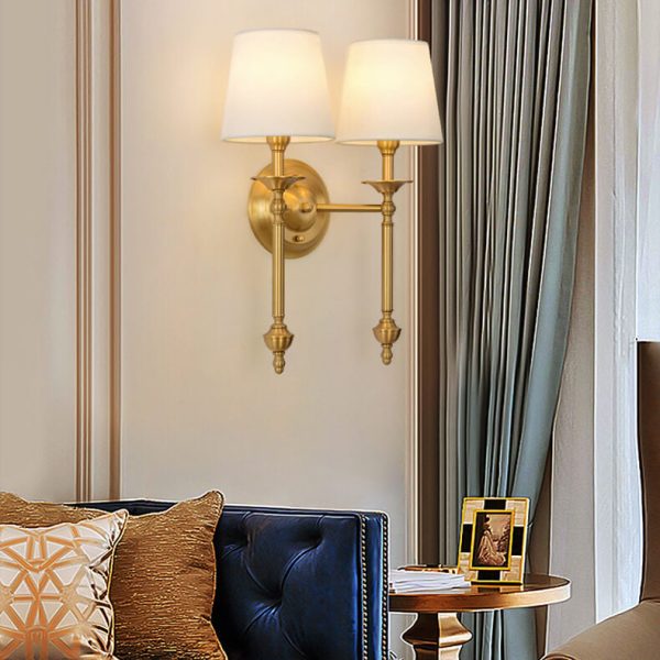 Modern Brass Fabric Shade 1/2 Light Wall Sconce Lamp - Image 3