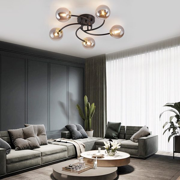 5-light Glass Globe Design Swirled Metal LED Modern Ceiling Lights - Image 11