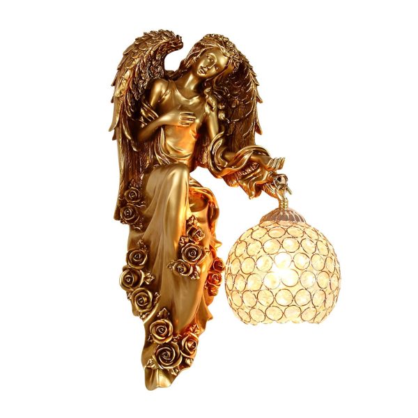 Resin Antique Angel Creative Glass Crystal European Style Wall Lamp - Image 7