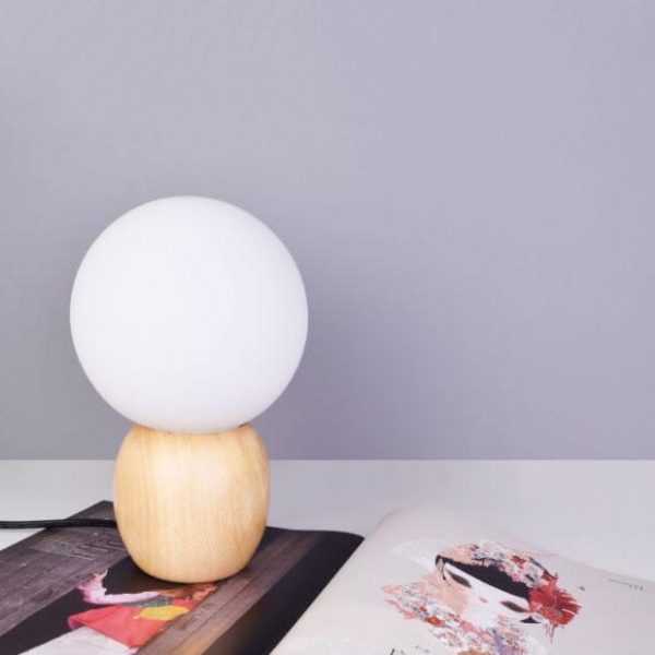 Nordic Solid Wood Milk White Glass Orb 1-Light Table Lamp - Image 7
