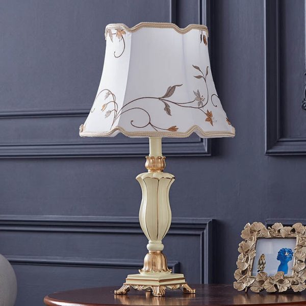 Round Fabric Resin Base Classical 1-Light Table Lamp - Image 3