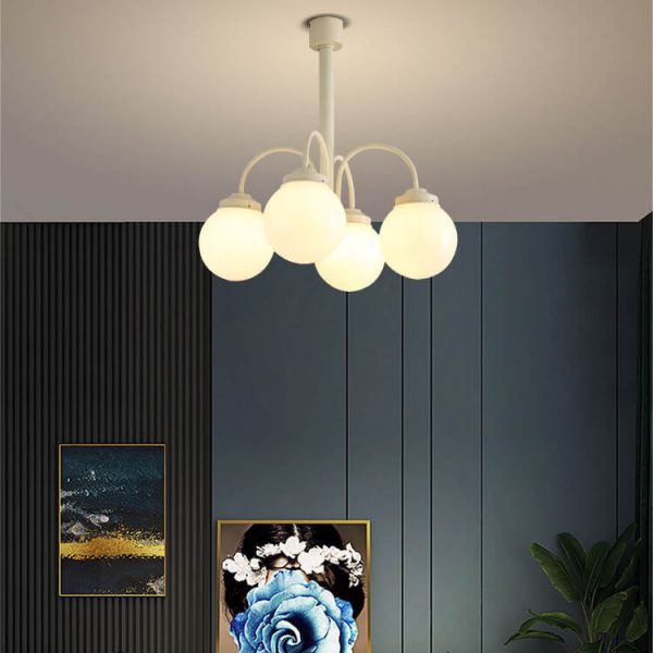 Vintage French Milky White Glass Orb 4/6 Light Chandelier - Image 14
