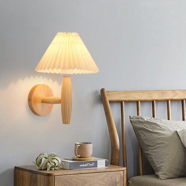 Vintage Wooden Pleated Umbrella Shade 1-Light Wall Sconce Lamp - Image 3