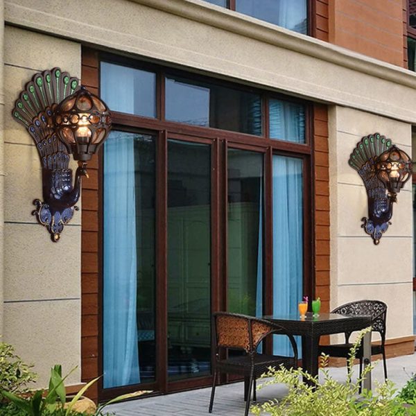 European Vintage Peacock 1-Light Outdoor Waterproof Wall Light - Image 3