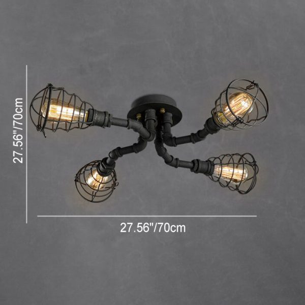 Industrial Vintage Water Pipe Round Iron 4/6/8 Light Flush Mount Ceiling Light - Image 3
