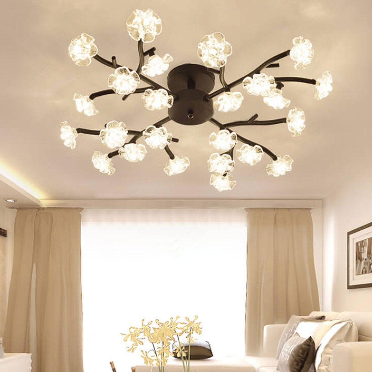 Nordic Creative Plum Blossom Tree Branch LED Semi-Flush Mount Ceiling Light - Image 2