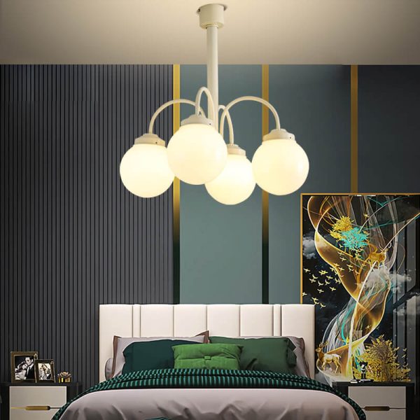 Vintage French Milky White Glass Orb 4/6 Light Chandelier - Image 15