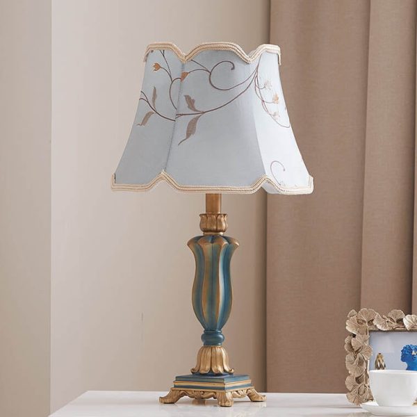 Round Fabric Resin Base Classical 1-Light Table Lamp - Image 4