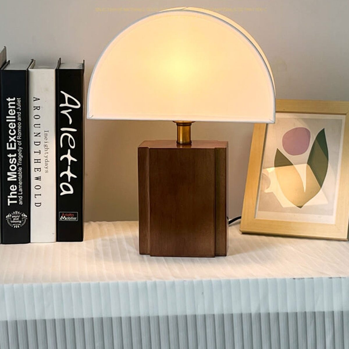Vintage Semicircle Fabric Wooden Base 1-Light Table Lamp - Image 2