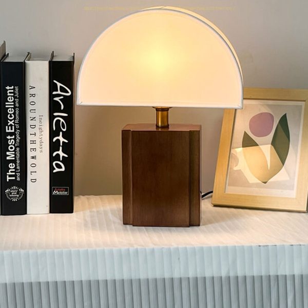 Vintage Semicircle Fabric Wooden Base 1-Light Table Lamp - Image 2