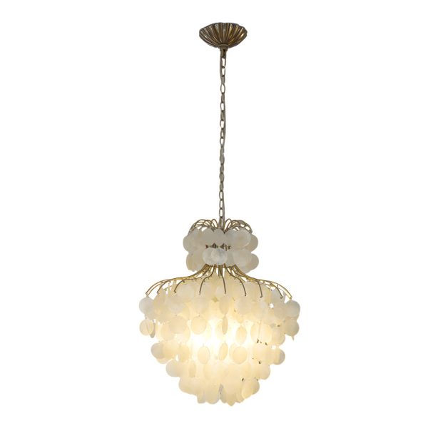 Tiered Capiz Shell Chandelier: Elegant French Style Hanging Lighting - Image 7