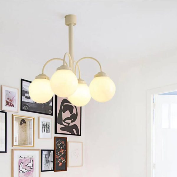 Vintage French Milky White Glass Orb 4/6 Light Chandelier - Image 9