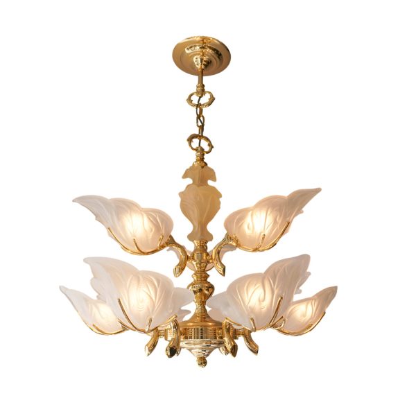 9-Light Italian Chandelier in Brass with Murano Glass Leaves - Image 7