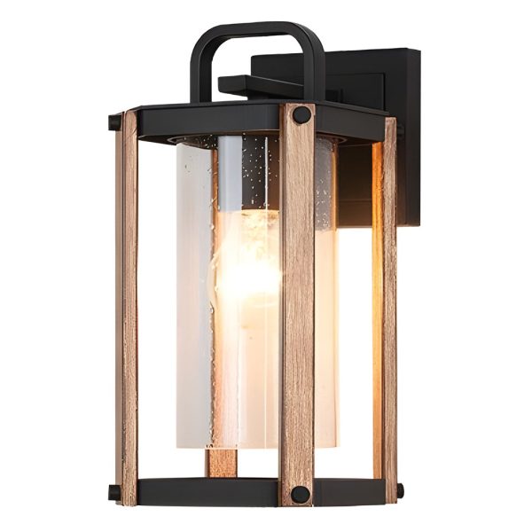 Lantern Shaped Waterproof Glass Black Industrial Outdoor Wall Sconce Lighting - Image 9