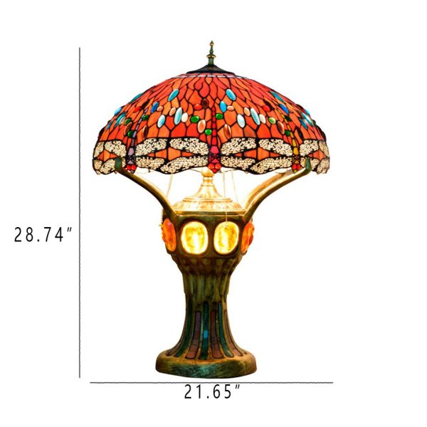 Tiffany Vintage Red Glass Dragonfly Design 4-Light Table Lamp - Image 3