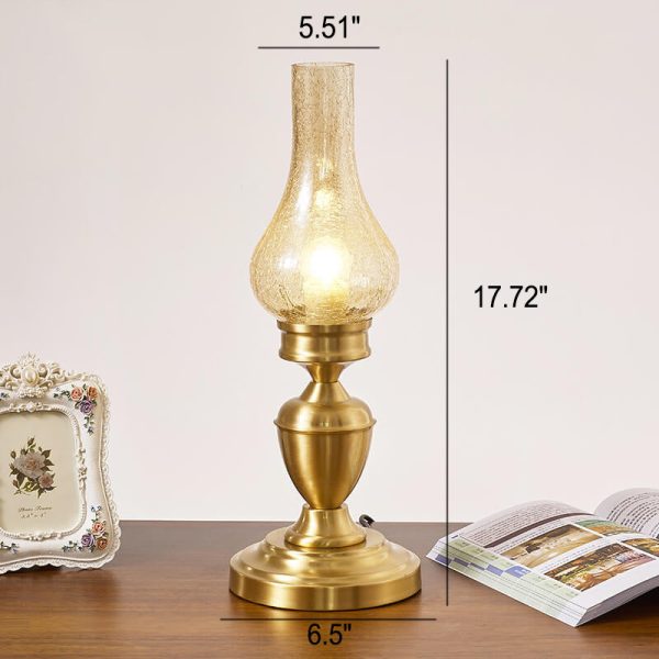 Vintage All Brass Wooden Glass Kerosene Lamp Design 1- Light Table Lamp - Image 5