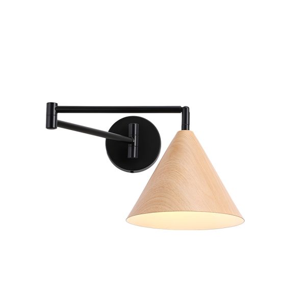 Cone Shaped Swing Arm Wall Sconces - 1-Light Wood Wall Mount Light - Image 8