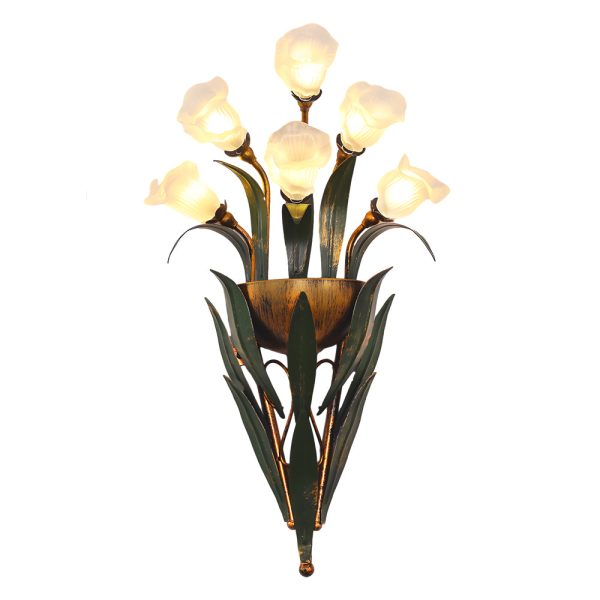 Bouquet Flowers Leaves White Light Pastoral American Style Wall Lamp - Image 8