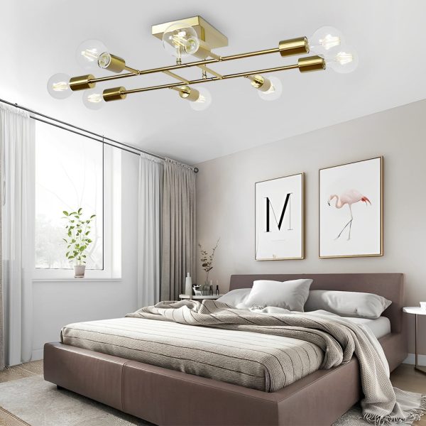 8-Light Antique Brass Vintage LED Semi Flush Mount Ceiling Light - Image 2