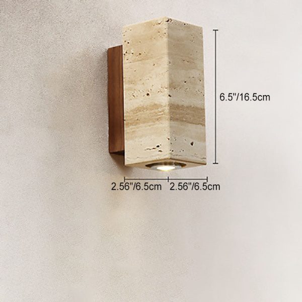 Japanese Wabi-Sabi Round Square Yellow Travertine Rubber Wood 1-Light Spotlight Wall Sconce Lamp - Image 7