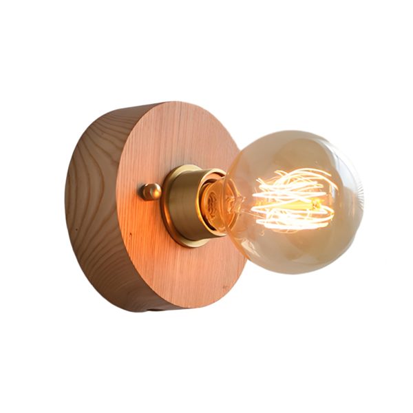 Round/Square Vintage Walnut Wood Wall Lamp 1-light with Pull Chain Switch - Image 11